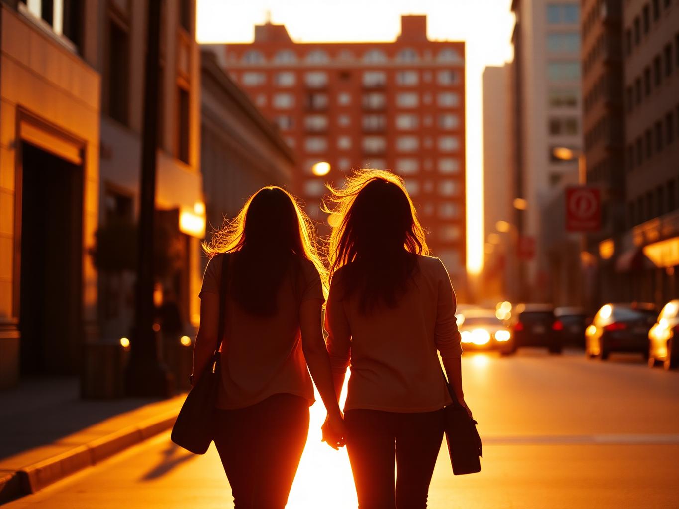 A couple walking at twilight